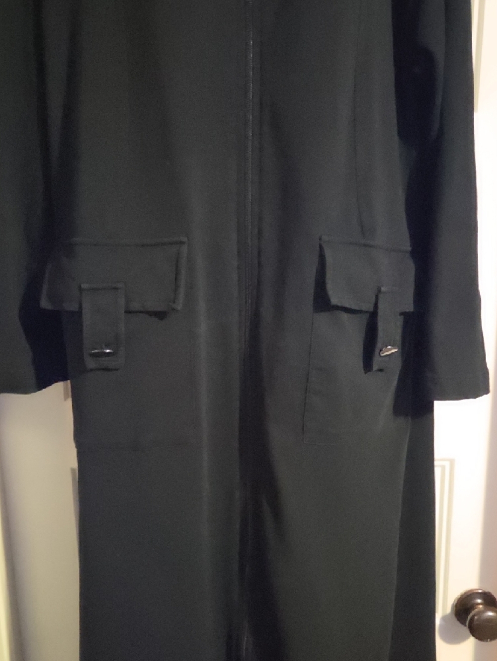 Black Long Zip-Front Women's Coat - Picture 4 of 9
